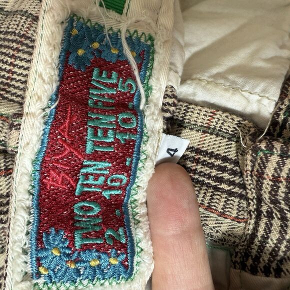 Two Ten Ten Five BIYA Johnny Was Plaid Embroidered Pants Sz 4 Low Rise Brown - Picture 8 of 11